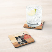 Border Collie Dog and Red Barn Ranch コースター (右側)