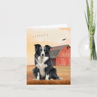 Border Collie Dog and Red Barn Ranch ノートカード