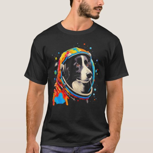 Border Collie Dog Astronaut Tシャツ (正面)
