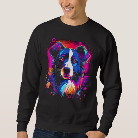 Border Collie Dog Australian Shepherd 80s Retrowav スウェットシャツ (正面)
