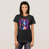 Border Collie Dog Australian Shepherd 80s Retrowav Tシャツ (正面フル)