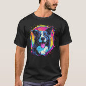 Border Collie Dog Australian Shepherd 80s Retrowav Tシャツ (正面)