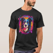 Border Collie Dog Australian Shepherd 80s Retrowav Tシャツ (正面)