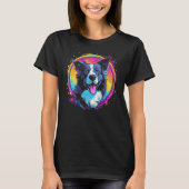 Border Collie Dog Australian Shepherd 80s Retrowav Tシャツ (正面)