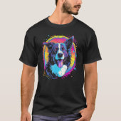 Border Collie Dog Australian Shepherd 80s Retrowav Tシャツ (正面)