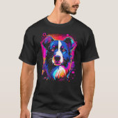 Border Collie Dog Australian Shepherd 80s Retrowav Tシャツ (正面)