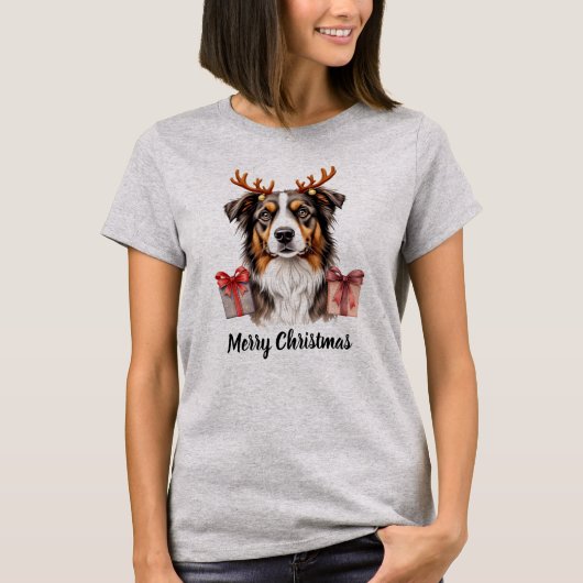 Border Collie dog - Border Reindeer Tシャツ (正面)