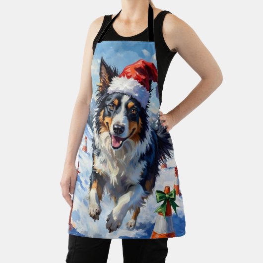 Border Collie Dog Christmas Snow Agility Fun エプロン (インサイチュ)