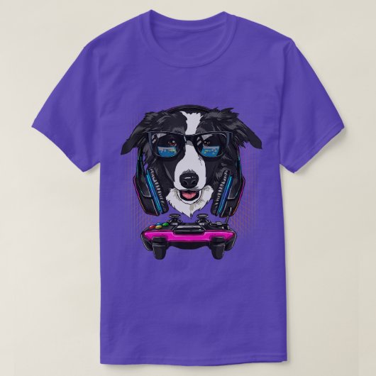 Border Collie Dog Computer Video Game Lover Gamin Tシャツ (デザイン正面)