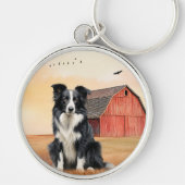 Border Collie Dog Country Western Red Barn キーホルダー (正面)
