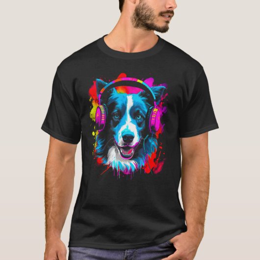 Border Collie Dog DJ Festival Tシャツ (正面)