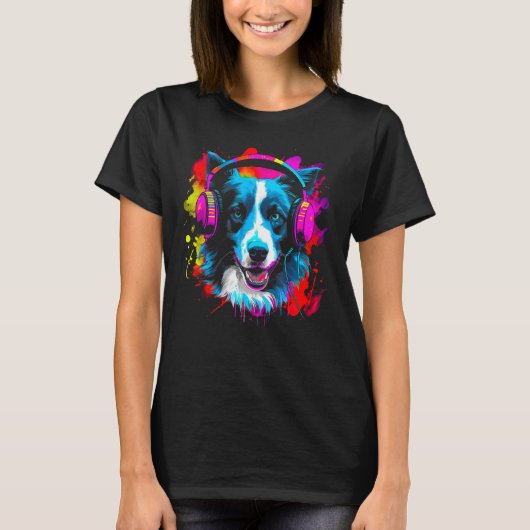 Border Collie Dog DJ Festival Tシャツ (正面)