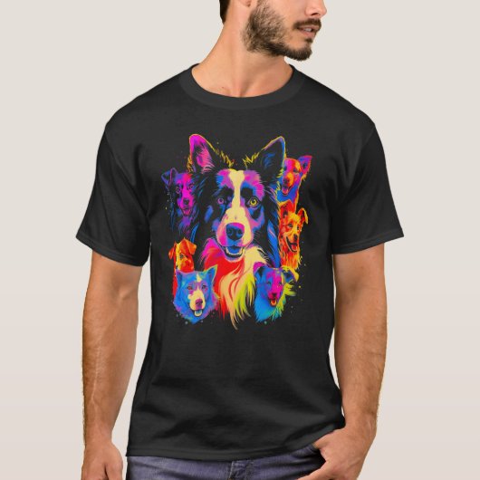 Border Collie Dog Family Tシャツ (正面)