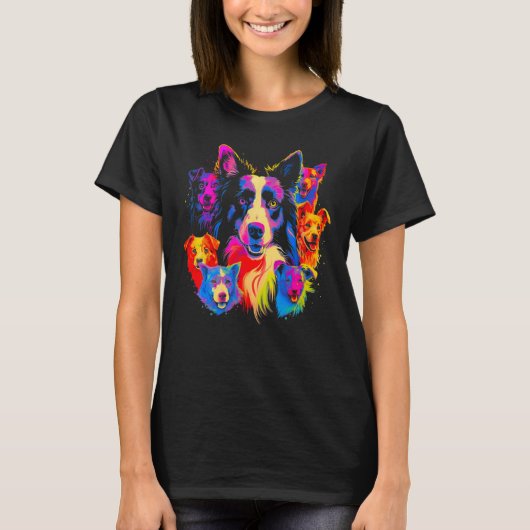 Border Collie Dog Family Tシャツ (正面)