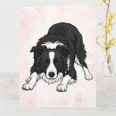 Border Collie Dog Folded Greeting Card カード (黄色い花)