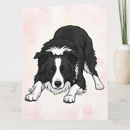 Border Collie Dog Folded Greeting Card カード (正面)