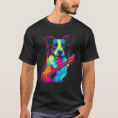 Border Collie Dog Guitar Tシャツ (正面)