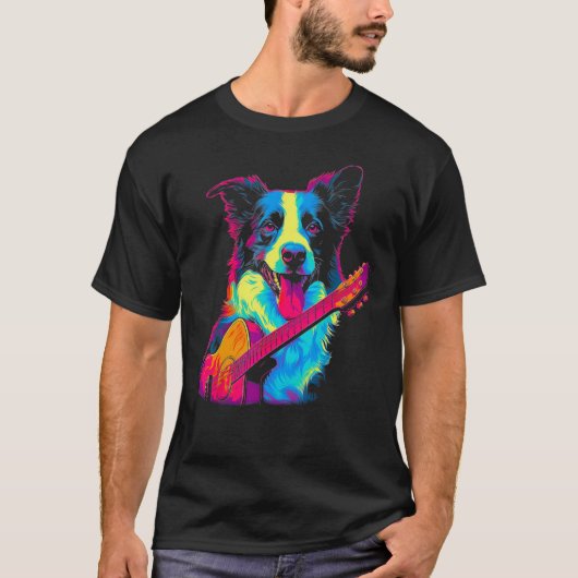 Border Collie Dog Guitar Tシャツ (正面)
