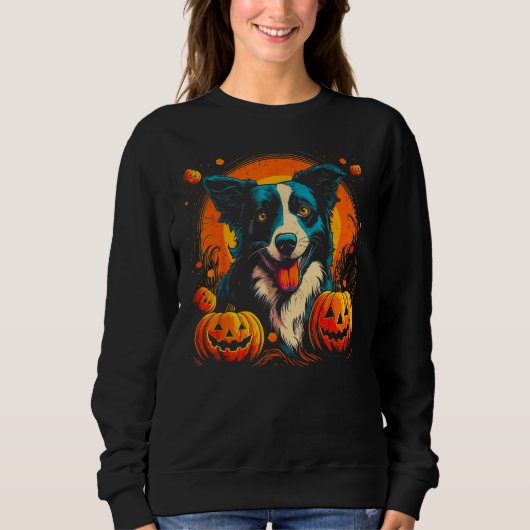 Border Collie Dog Halloween Theme スウェットシャツ (正面)