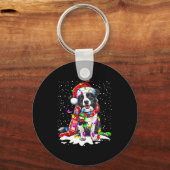 Border Collie Dog Lighting Xmas Santa Hat Christma キーホルダー (正面)