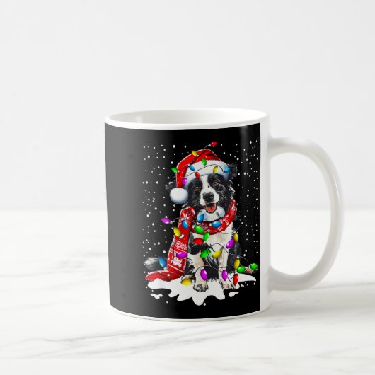 Border Collie Dog Lighting Xmas Santa Hat Christma コーヒーマグカップ (右)