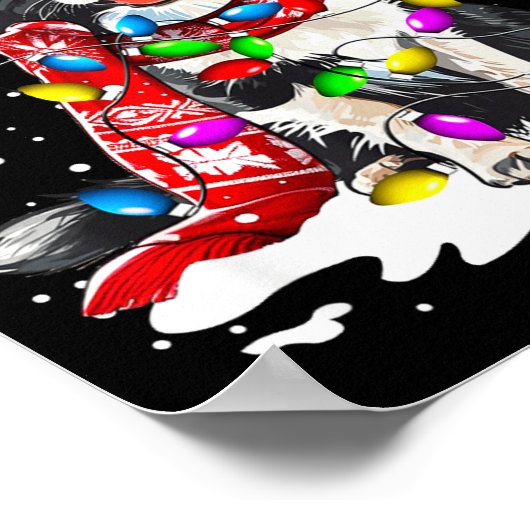 Border Collie Dog Lighting Xmas Santa Hat Christma ポスター (角)