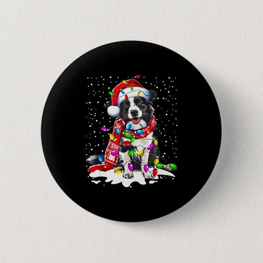 Border Collie Dog Lighting Xmas Santa Hat Christma 缶バッジ (正面)