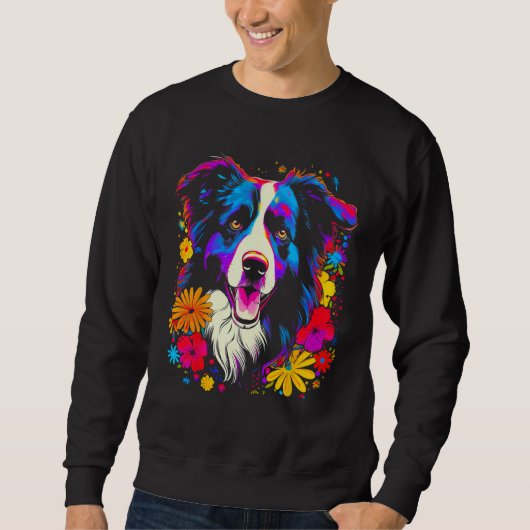 Border Collie Dog Love Flowers スウェットシャツ (正面)