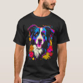 Border Collie Dog Love Flowers Tシャツ (正面)