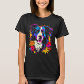 Border Collie Dog Love Flowers Tシャツ (正面)