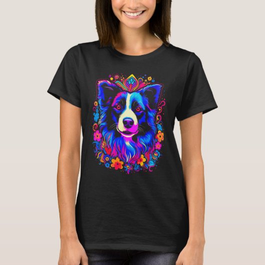 Border Collie Dog Love Gratitude Flower Tシャツ (正面)