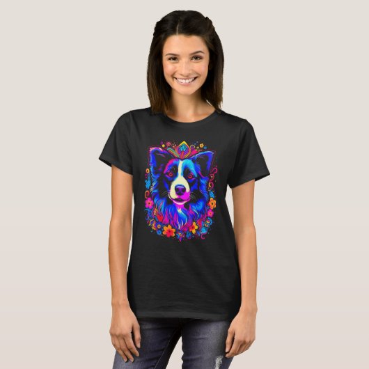 Border Collie Dog Love Gratitude Flower Tシャツ (正面フル)