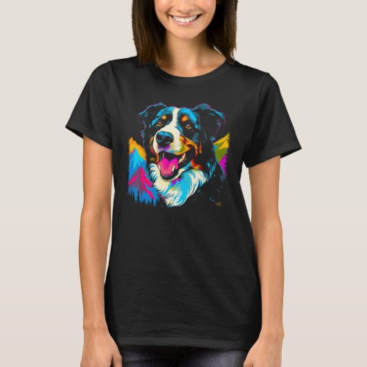 Border Collie Dog Mountains Tシャツ (正面)