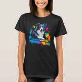Border Collie Dog Pianist Tシャツ (正面)