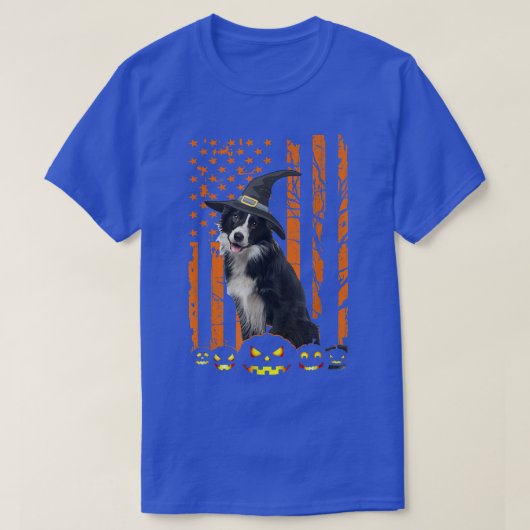 Border Collie Dog Pumpkin American Flag Witch Hall Tシャツ (デザイン正面)