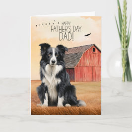 Border Collie Dog Red Barn Western Father's Day シーズンカード