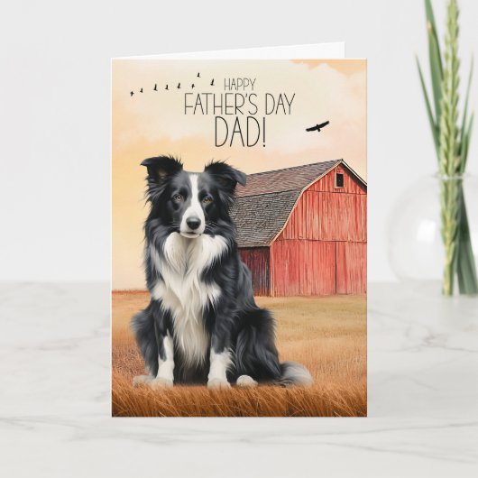 Border Collie Dog Red Barn Western Father's Day シーズンカード (正面)