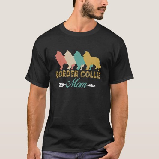 Border Collie Dog Retro Border Collie Mom grandma Tシャツ (正面)