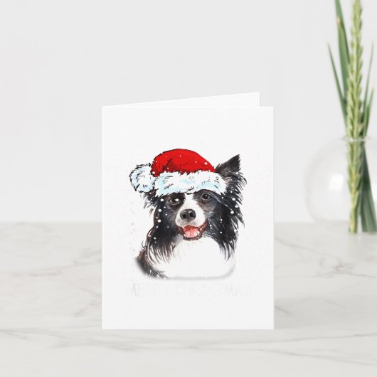 Border Collie Dog Santa Christmas Lights Xmas Boys カード (正面)