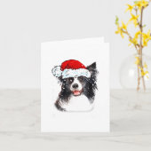 Border Collie Dog Santa Christmas Lights Xmas Boys カード (黄色い花)