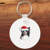 Border Collie Dog Santa Christmas Lights Xmas Boys キーホルダー (正面)