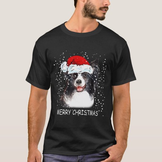 Border Collie Dog Santa Christmas Lights Xmas Boys Tシャツ (正面)