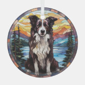 Border Collie Dog Scenic Mountain Stained ガラスオーナメント (正面)