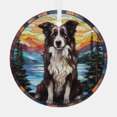 Border Collie Dog Scenic Mountain Stained ガラスオーナメント (裏面)