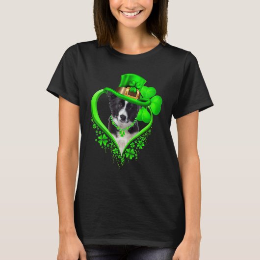 Border Collie Dog St Patricks Day Lover Irish Sham Tシャツ (正面)