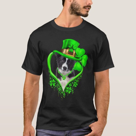 Border Collie Dog St Patricks Day Lover Irish Sham Tシャツ (正面)