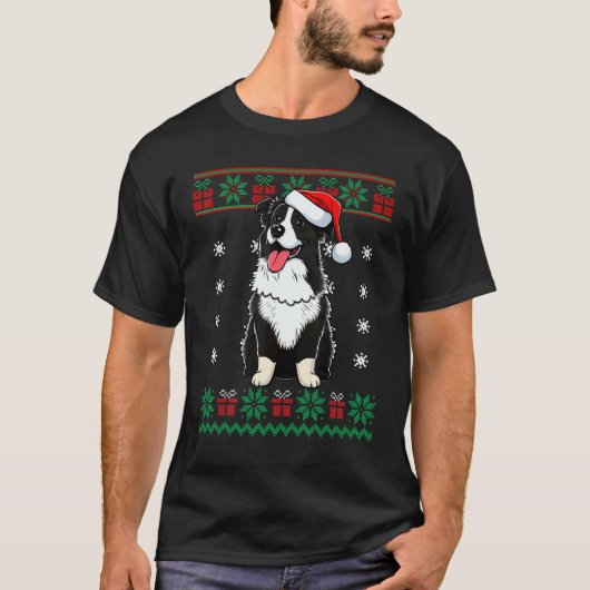 Border Collie Dog Ugly Sweater Christmas for Puppy Tシャツ (正面)