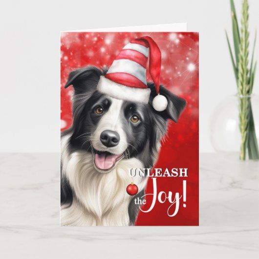 Border Collie Dog Unleash the Joy Christmas シーズンカード (正面)