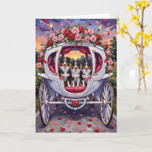 Border Collie Dog Valentine's Day カード (黄色い花)