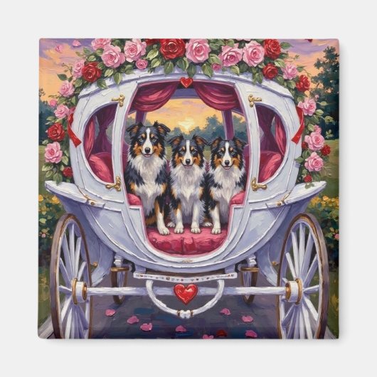 Border Collie Dog Valentine's Day マグネット (正面)